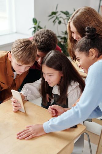 Children with mobile phone